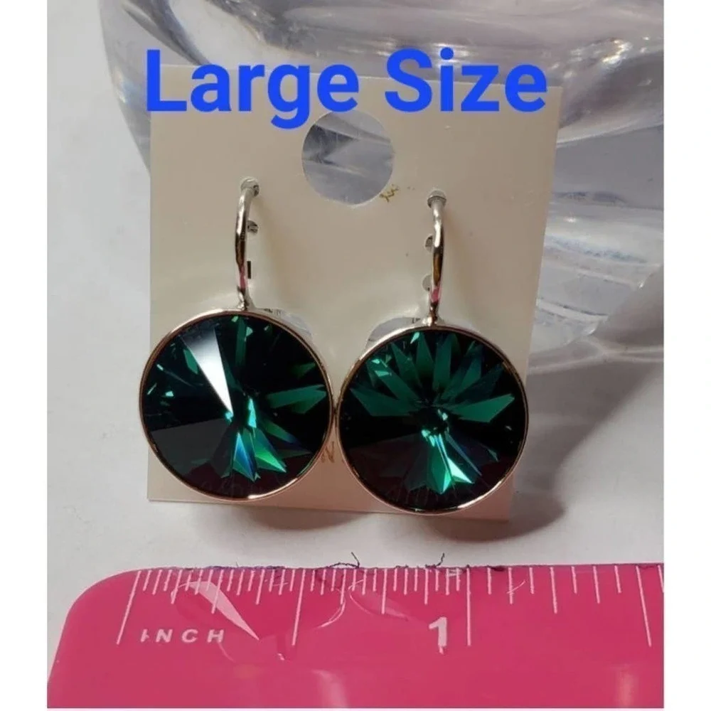 New! Swarovski Element Dark Pink. Simple. Dangle. Leverback. Round15mm Sparkling